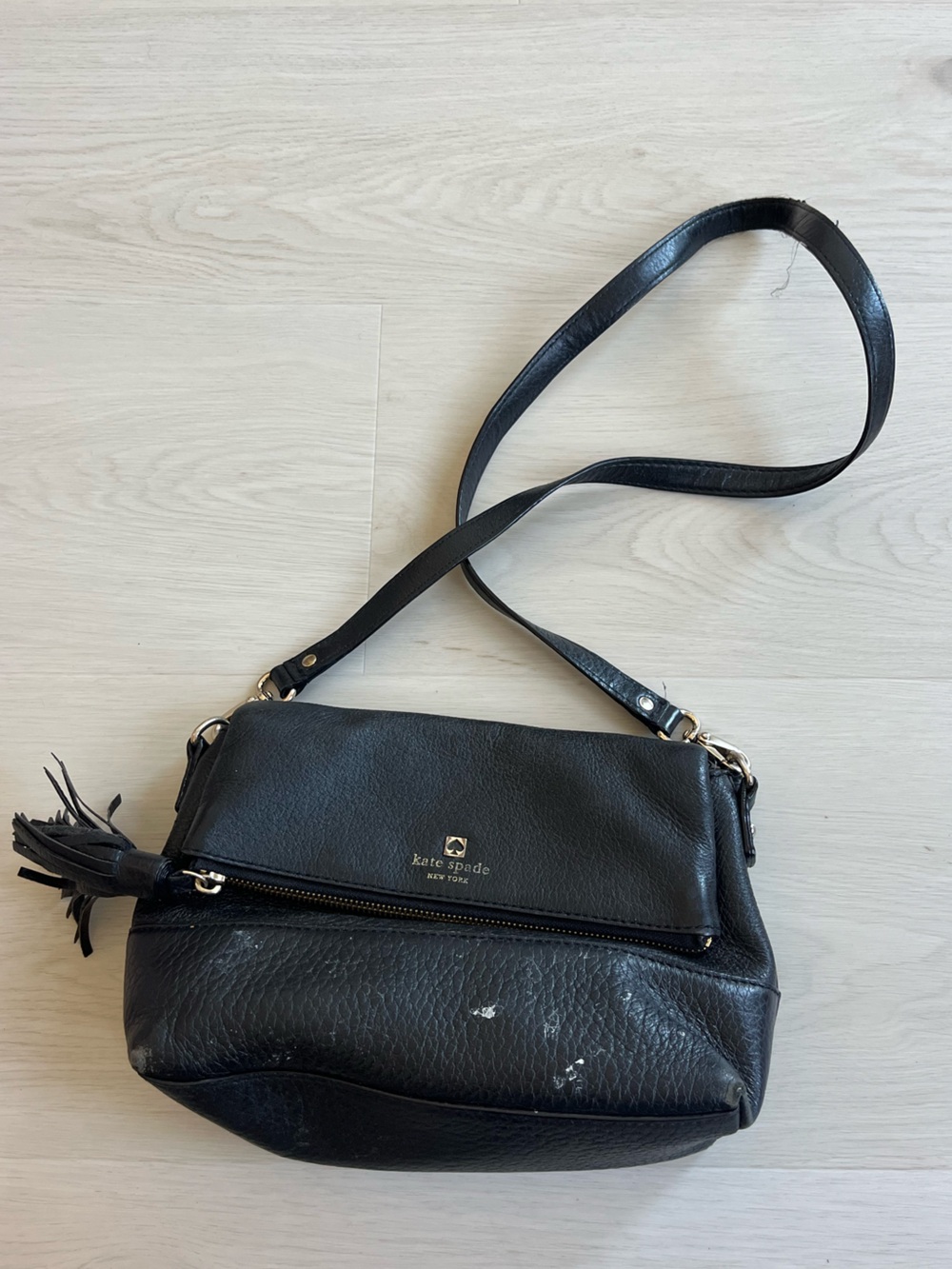 kate spade Black Leather Tassel Crossbody Bag